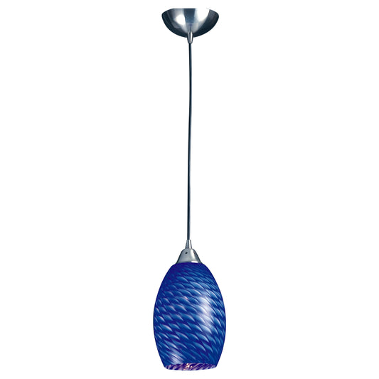 Mulinello 6" 1 Light LED Mini Pendant in Sapphire Glass & Satin Nickel