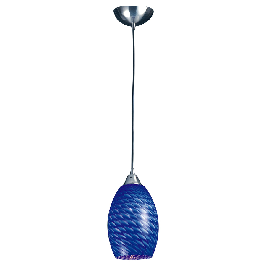 Mulinello 6' 1 Light LED Mini Pendant in Sapphire Glass & Satin Nickel