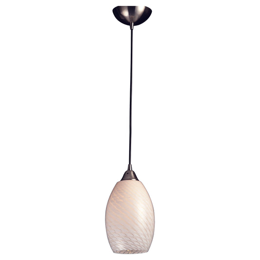 Mulinello 6" 1 Light LED Mini Pendant in White Swirl Glass & Satin Nickel