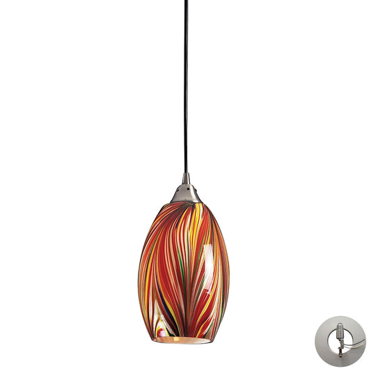 Mulinello 6" 1 Light Mini Pendant in Multicolor Glass & Satin Nickel with Adapter Kit