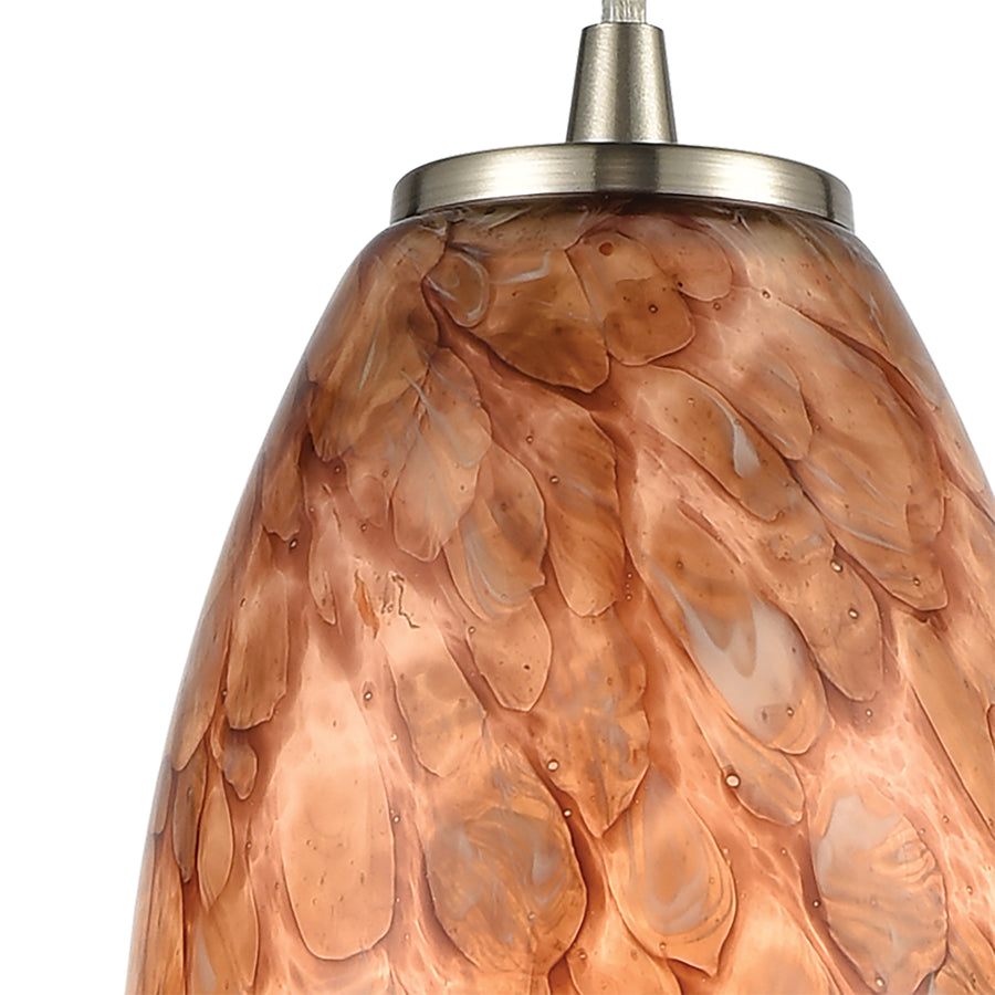 Nature's Collage 5' 1 Light Mini Pendant in Amber Swirl Glass & Satin Nickel