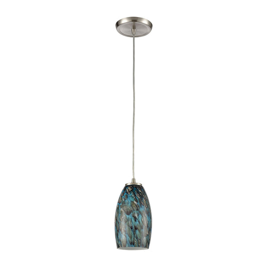 Nature's Collage 5" 1 Light Mini Pendant in Aqua Swirl Glass & Satin Nickel