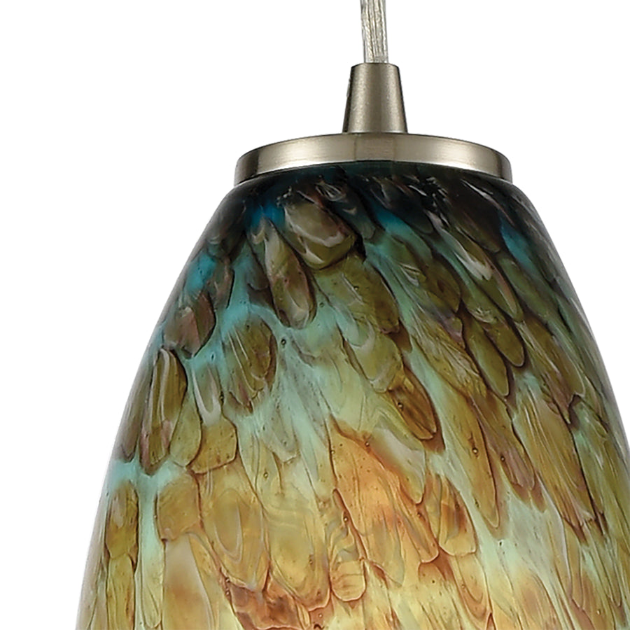 Nature's Collage 5' 1 Light Mini Pendant in Aqua Swirl Glass & Satin Nickel