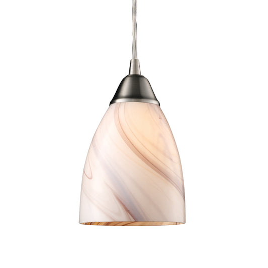 Pierra 5" 1 Light LED Mini Pendant in Creme Lilac Swirl Glass & Satin Nickel