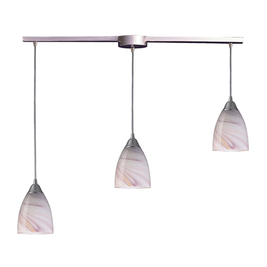 Pierra 36" 3 Light Mini Pendant in Creme Lilac Swirl Glass & Satin Nickel