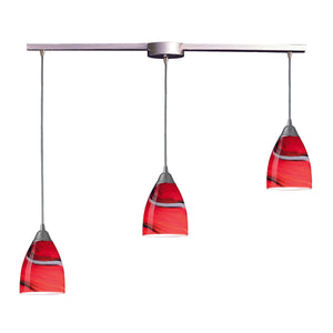 Pierra 36' 3 Light Mini Pendant in Red Candy Glass & Satin Nickel