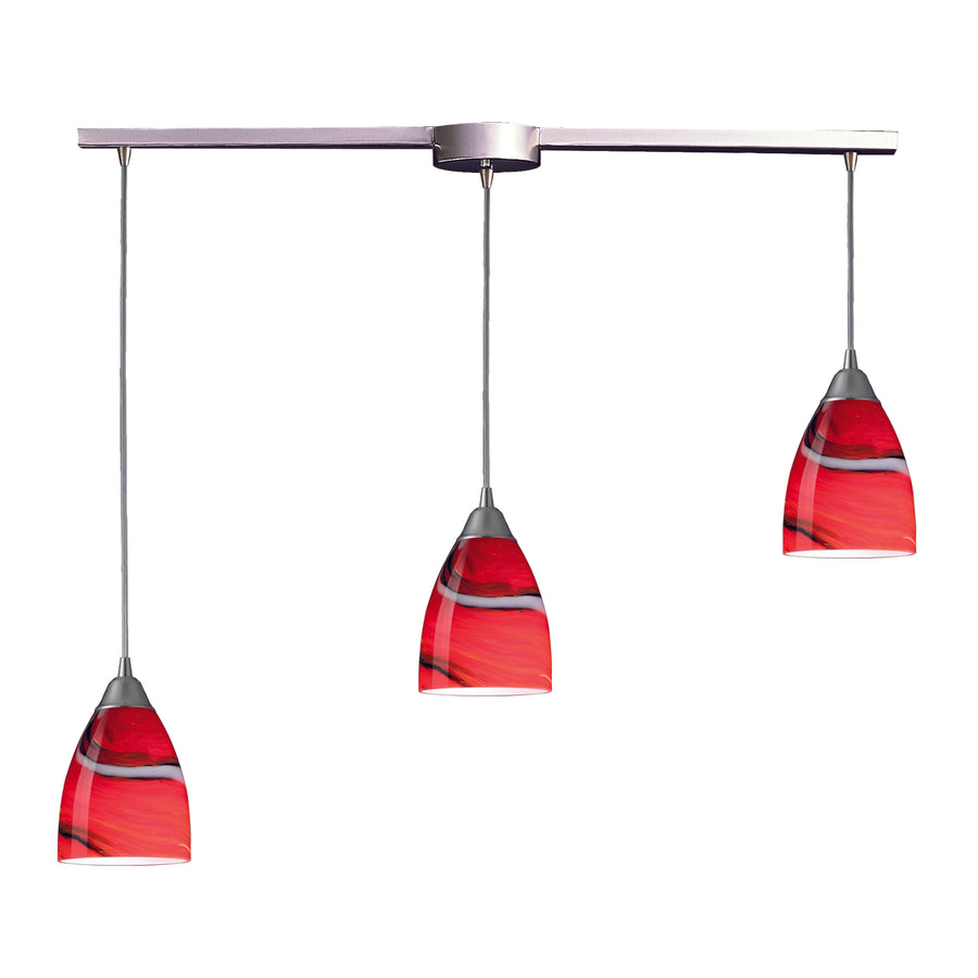 Pierra 36' 3 Light Mini Pendant in Red Candy Glass & Satin Nickel