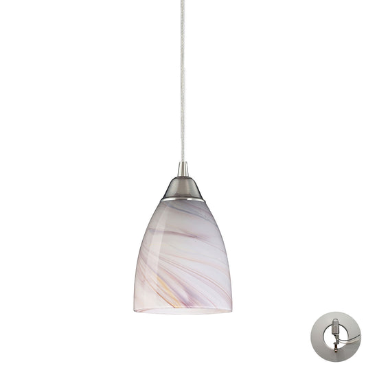 Pierra 5" 1 Light Mini Pendant in Creme Lilac Swirl Glass & Satin Nickel with Adapter Kit