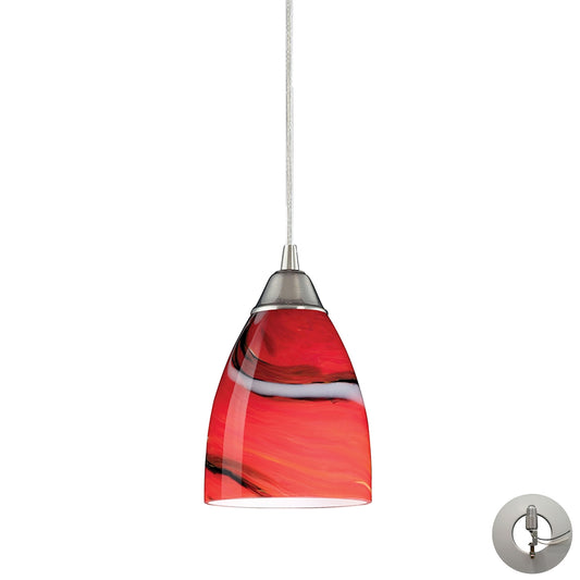 Pierra 5" 1 Light Mini Pendant in Red Candy Glass & Satin Nickel with Adapter Kit