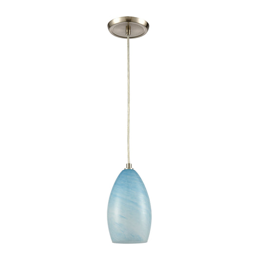 Planetario 5" 1 Light Mini Pendant in Light Blue Swirl Glass & Satin Nickel