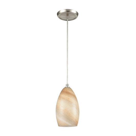 Planetario 5" 1 Light Mini Pendant in Swirling Beige and Tan Glass & Satin Nickel