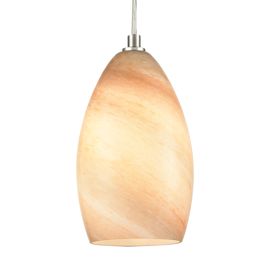 Planetario 5' 1 Light Mini Pendant in Swirling Beige and Tan Glass & Satin Nickel