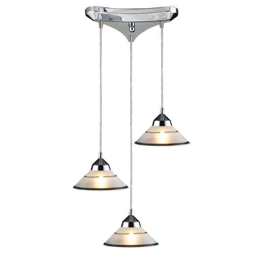 Refraction 10" 3 Light Mini Pendant in White Satin Glass & Polished Chrome