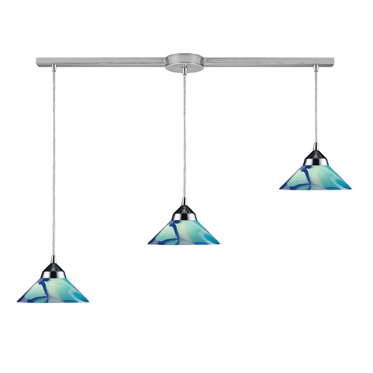 Refraction 36" 3 Light Mini Pendant in White Satin Glass & Polished Chrome