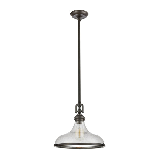 Rutherford 15" 1 Light Pendant in Clear Seeded Glass & Oil Rubbed Bronze