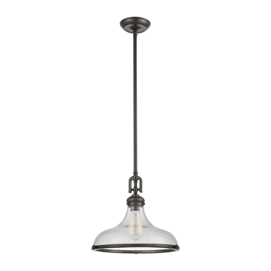 Rutherford 15' 1 Light Pendant in Clear Seeded Glass & Oil Rubbed Bronze