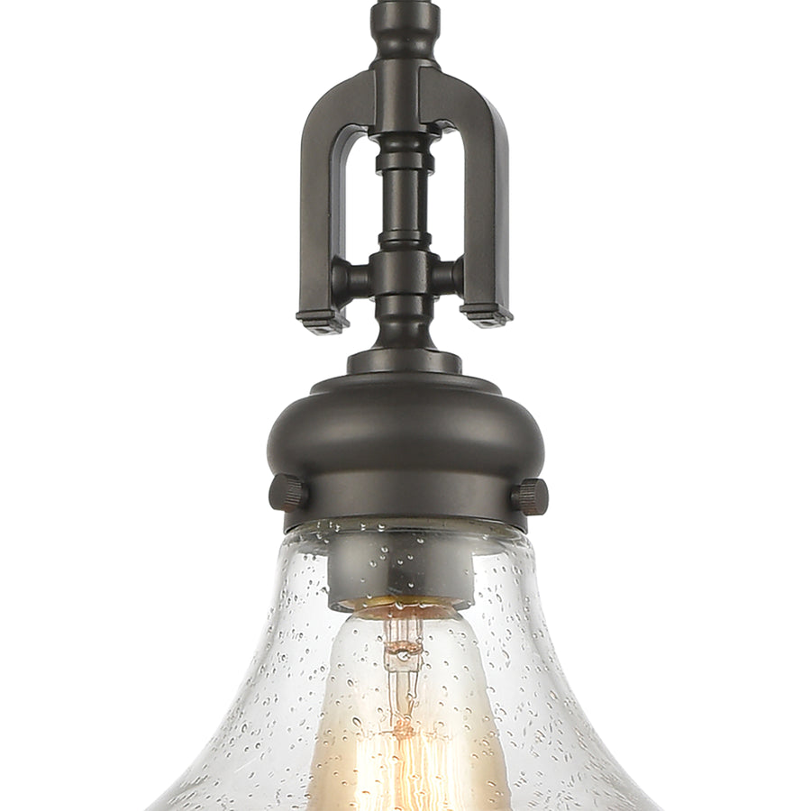 Rutherford 15' 1 Light Pendant in Clear Seeded Glass & Oil Rubbed Bronze