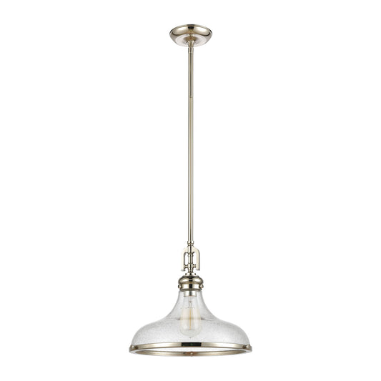 Rutherford 15" 1 Light Pendant in Clear Seeded Glass & Polished Nickel