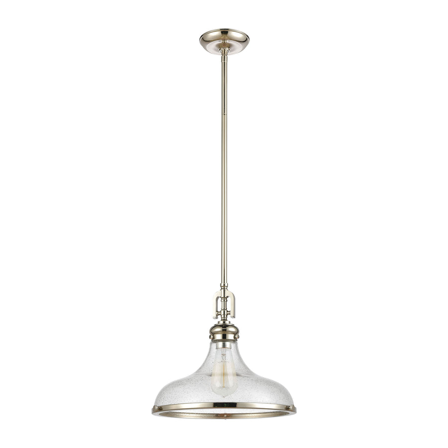 Rutherford 15' 1 Light Pendant in Clear Seeded Glass & Polished Nickel