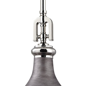 Rutherford 15' 1 Light Pendant in Polished Nickel Metal Shade with Frosted Glass Diffuser