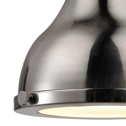 Rutherford 9" 1 Light Mini Pendant in Brushed Nickel Metal Shade with Frosted Glass Diffuser