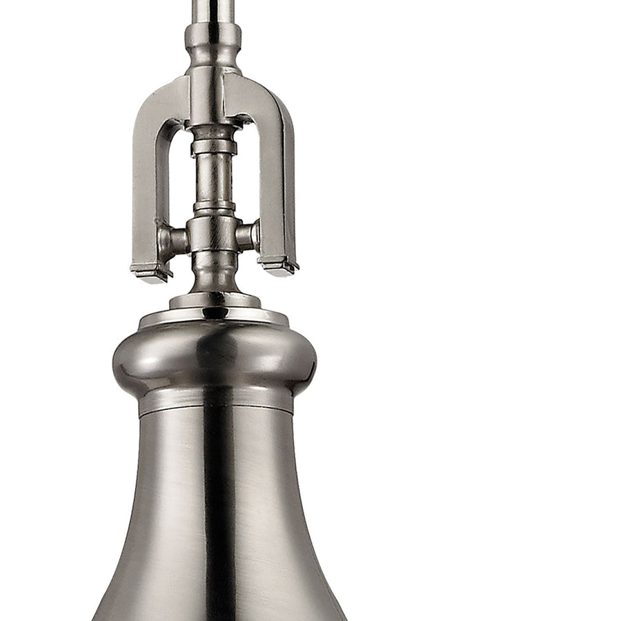 Rutherford 9' 1 Light Mini Pendant in Brushed Nickel Metal Shade with Frosted Glass Diffuser