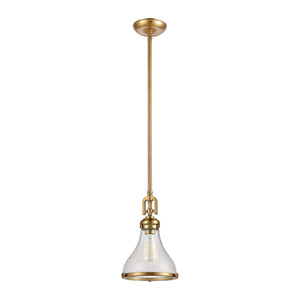 Rutherford 9' 1 Light Mini Pendant in Clear Seeded Glass & Satin Brass