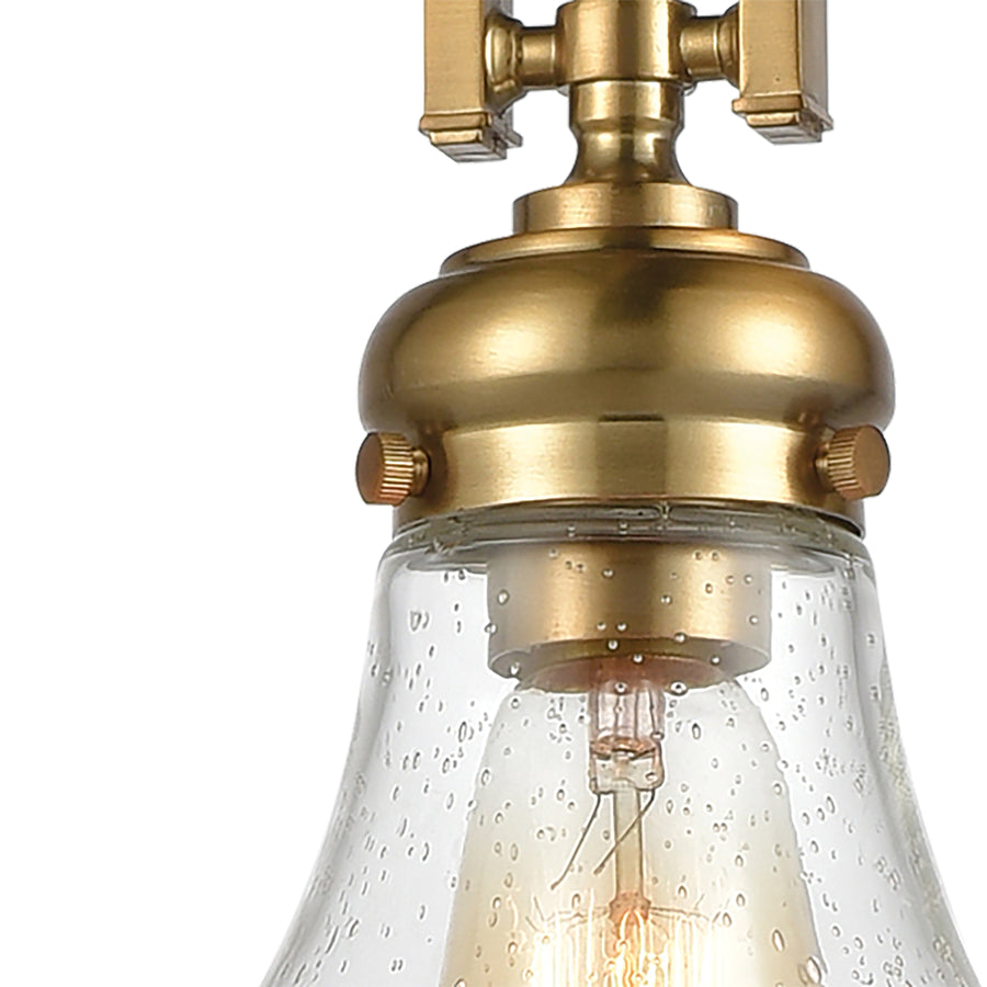 Rutherford 9' 1 Light Mini Pendant in Clear Seeded Glass & Satin Brass