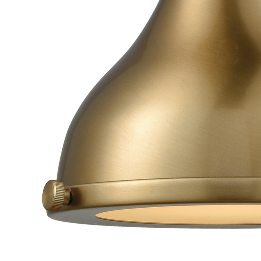 Rutherford 9' 1 Light Mini Pendant in Satin Brass Metal Shade with Frosted Glass Diffuser
