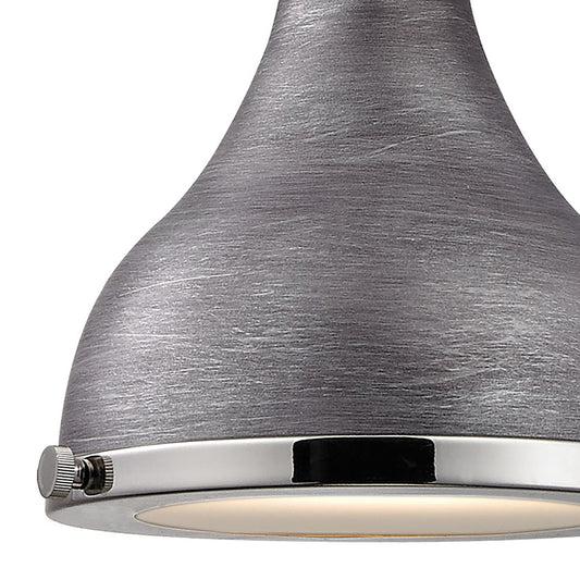 Rutherford 9" 1 Light Mini Pendant in Weathered Zinc Metal Shade with Frosted Glass Diffuser