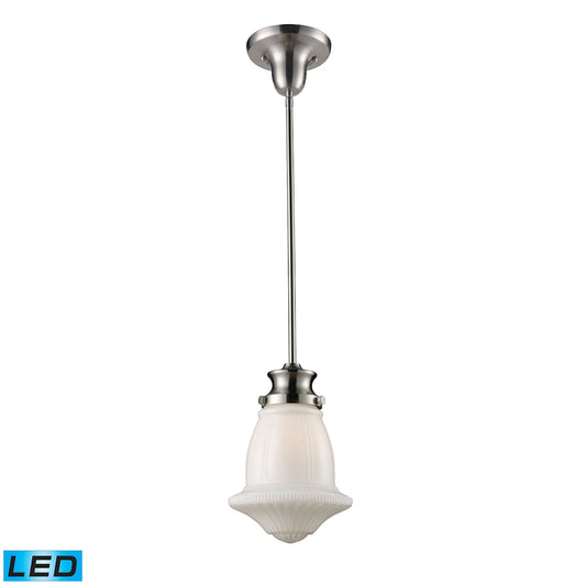 Schoolhouse 12" 1 Light LED Mini Pendant in Satin Nickel