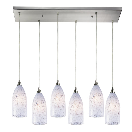 Verona 30" 6 Light Mini Pendant in Snow White Glass & Satin Nickel