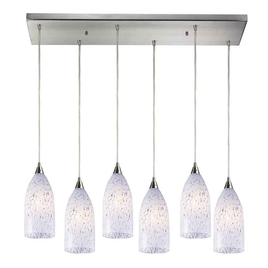 Verona 30' 6 Light Mini Pendant in Snow White Glass & Satin Nickel