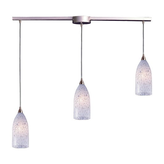 Verona 36" 3 Light Mini Pendant in Snow White Glass & Satin Nickel