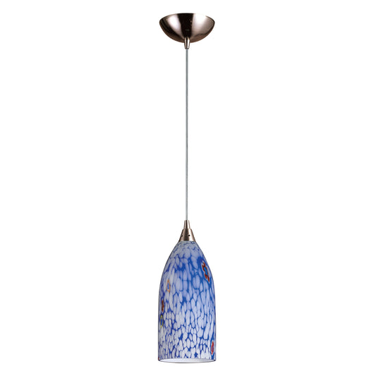 Verona 5" 1 Light LED Mini Pendant in Starburst Blue Glass & Satin Nickel