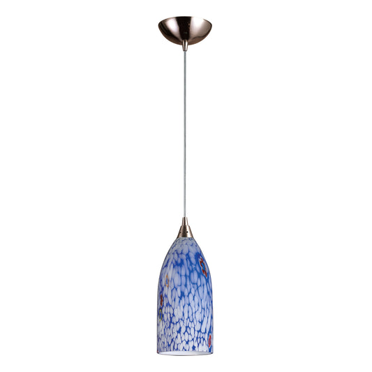 Verona 5" 1 Light Mini Pendant in Starburst Blue Glass & Satin Nickel