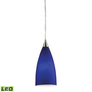 Vesta 5' 1 Light LED Mini Pendant in Blue Glass & Satin Nickel