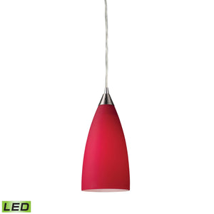 Vesta 5' 1 Light LED Mini Pendant in Cardinal Red Glass & Satin Nickel