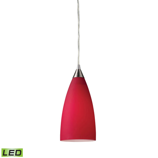 Vesta 5" 1 Light LED Mini Pendant in Cardinal Red Glass & Satin Nickel