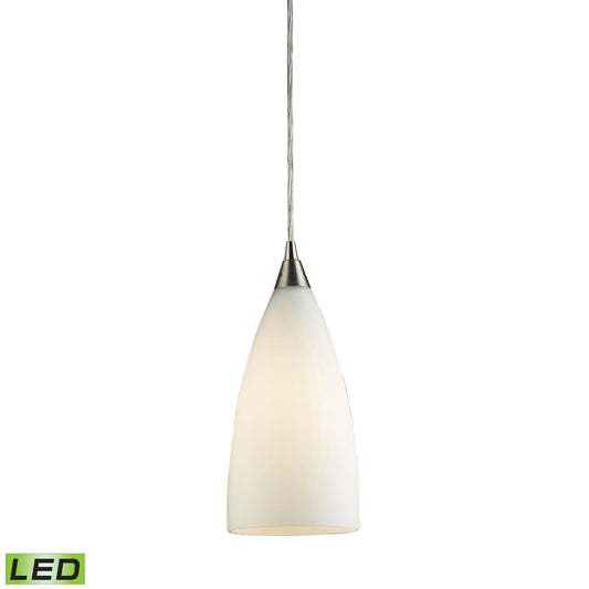 Vesta 5" 1 Light LED Mini Pendant in White Glass & Satin Nickel