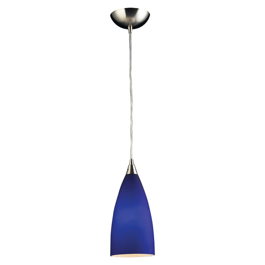 Vesta 5" 1 Light Mini Pendant in Blue Glass & Satin Nickel