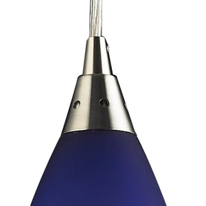Vesta 5' 1 Light Mini Pendant in Blue Glass & Satin Nickel