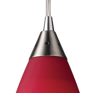 Vesta 5' 1 Light Mini Pendant in Cardinal Red Glass & Satin Nickel