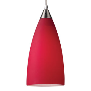 Vesta 5' 1 Light Mini Pendant in Cardinal Red Glass & Satin Nickel