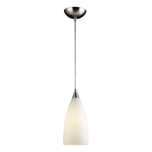 Vesta 5" 1 Light Mini Pendant in White Glass & Satin Nickel