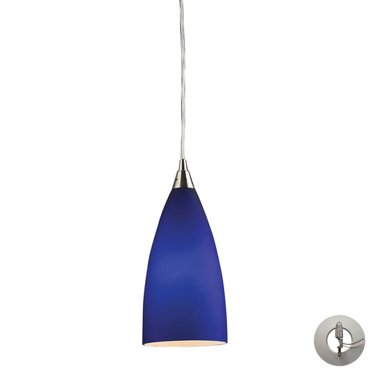 Vesta 5" 1 Light Mini Pendant in Blue Glass & Satin Nickel with Adapter Kit