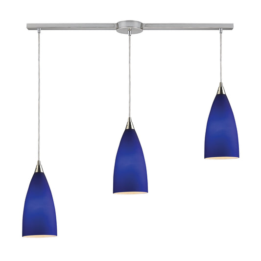 Vesta 36" 3 Light Mini Pendant in Blue Glass & Satin Nickel