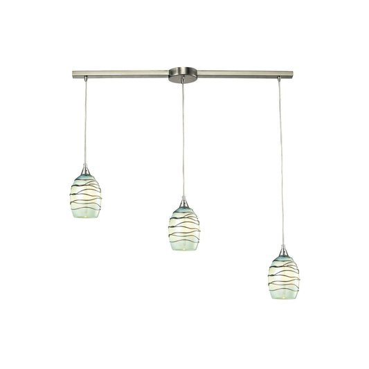 Vines 36" 3 Light Mini Pendant in Mint Sculpted Glass & Satin Nickel