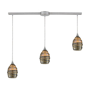 Vines 36' 3 Light Mini Pendant in Tan Sculpted Glass & Satin Nickel