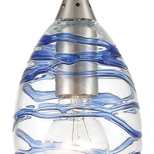 Vines 5' 1 Light Mini Pendant in Blue Swirl Glass & Satin Nickel